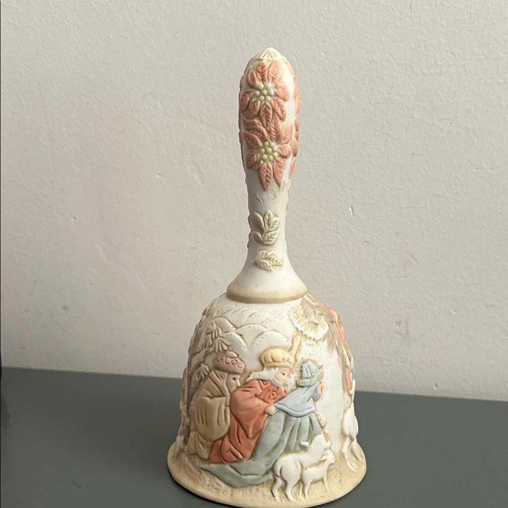 Porcelain Nativity Decorative Bell in Soft Pastel Colors